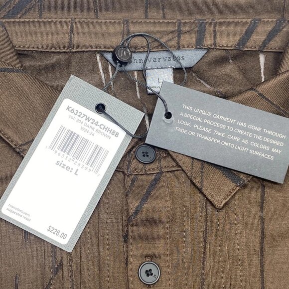 NEW JOHN VARVATOS Men's Phoenix Button Front Shirt – Size L – Dark Brown Laser - Picture 6 of 8